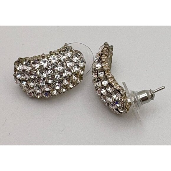 Vintage Rhinestone Stud Earrings with Silver Tone Setting Sparkly - Picture 2 of 6